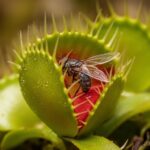 Detailní makro fotografie masožravé rostliny mucholapky s lapajícím hmyzem v přírodním prostředí